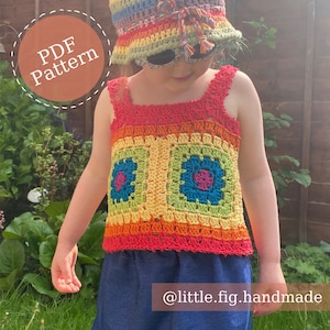 Patroon gehaakte top voor kinderen Dolly Grandma Square | 2 - 10 jaar | PDF-haakpatroon | Handgemaakt vijgje