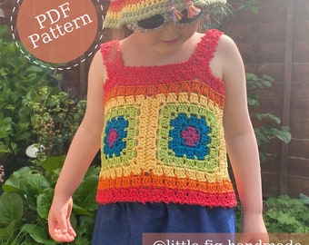 Dolly Granny Square Children's Sun Top PDF Crochet Pattern | 2 - 10 years