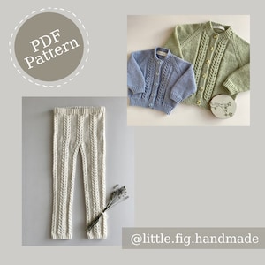 Zestaw Charlie Traditional Cable Knit Outfit Bundle | Kardigan i legginsy dla dzieci | Wzór do robienia na drutach w formacie PDF | Little Fig