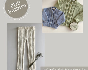 Charlie Traditional Cable Knit Outfit Bundle Children’s Cardigan and Leggings PDF Knitting Pattern