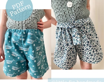 Ashley Unisex Children's Shorts Plain, Pocket and Tie Waistband PDF Sewing Pattern | 0 - 6 years | Confident Beginner