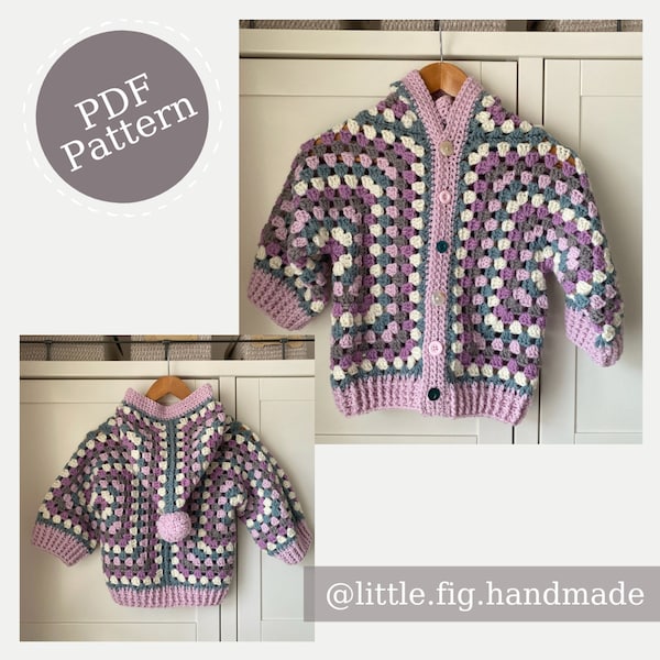 Little Fig NICKY Crochet Granny Hexagon & Square Children's Hooded Jacket Cardigan PDF Crochet Pattern