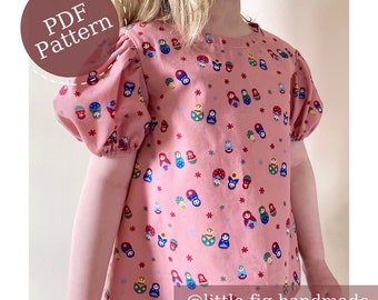 MAVIS with Peter Pan Collar, Plain Collar, Gathered Sleeve, Puff Sleeve PDF Pattern Baby & Children's Sewing Pattern Little Fig