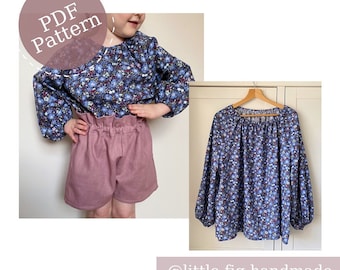 Maisie Adult & Child Set PDF Sewing Pattern Bundle Peasant Blouse and shorts | Childrens 0-6yrs Women UK 4-26