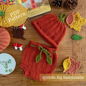 Pumpkin Hat & Pants Baby Children&#39;s Halloween Photoshoot Set Pattern | PDF Knitting Pattern | Newborn to 24 months | Little Fig Handmade