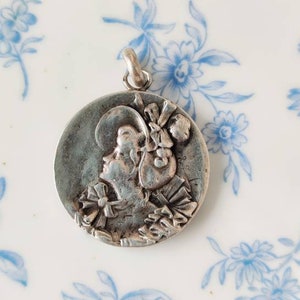 Antique Art Nouveau silver pendant initials AMH