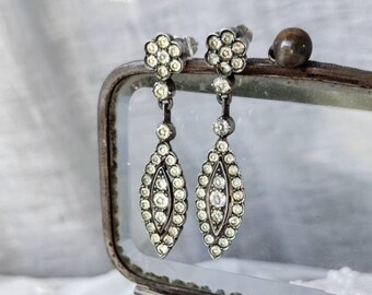 Antique silver earrings with clear paste stones