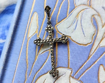 Antique sterling silver cross with marcasites