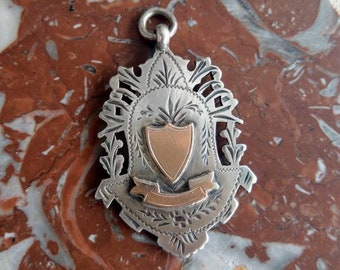 Silver and Rose Gold Edwardian Watch Fob/Pendant with Clean Cartouche (1907)