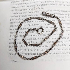 Antique silver watch chain with rose gold plated details, 34.5 cm