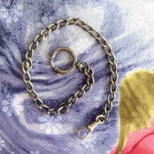 Antique victorian watch chain niello silver