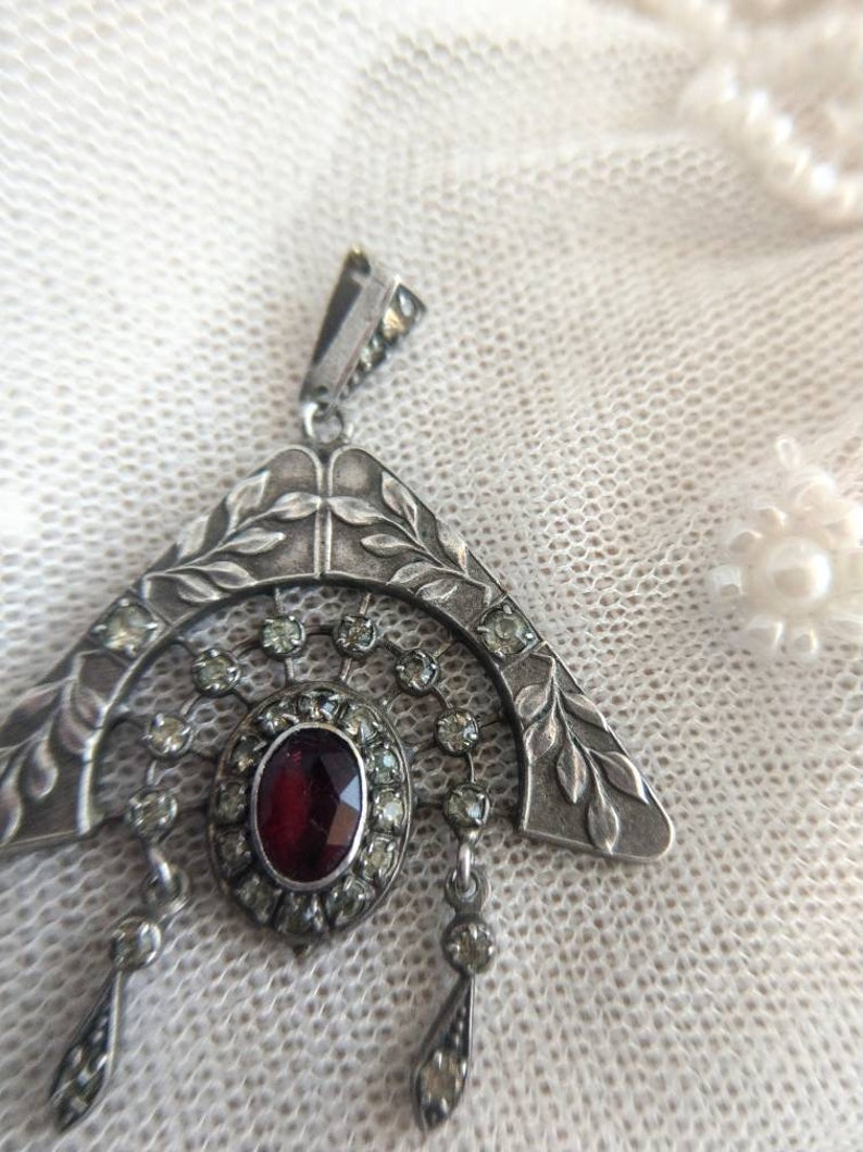 Art Nouveau Silver Pendant With Red Paste Stone - Etsy