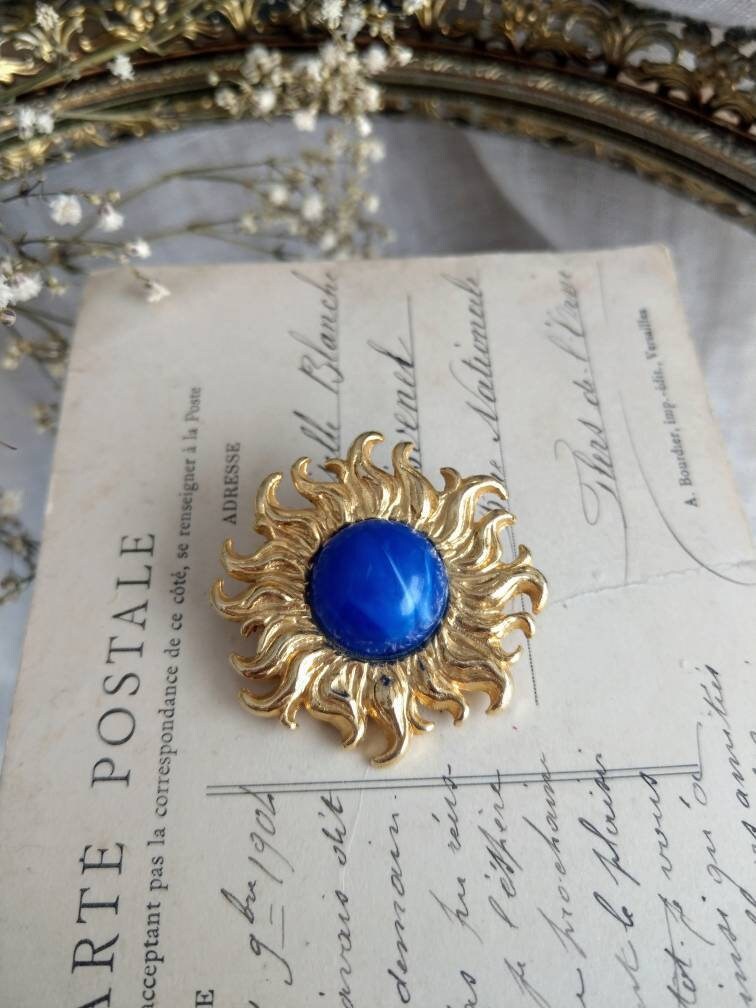 Superbe Broche Soleil Souleiado Laiton Doré
