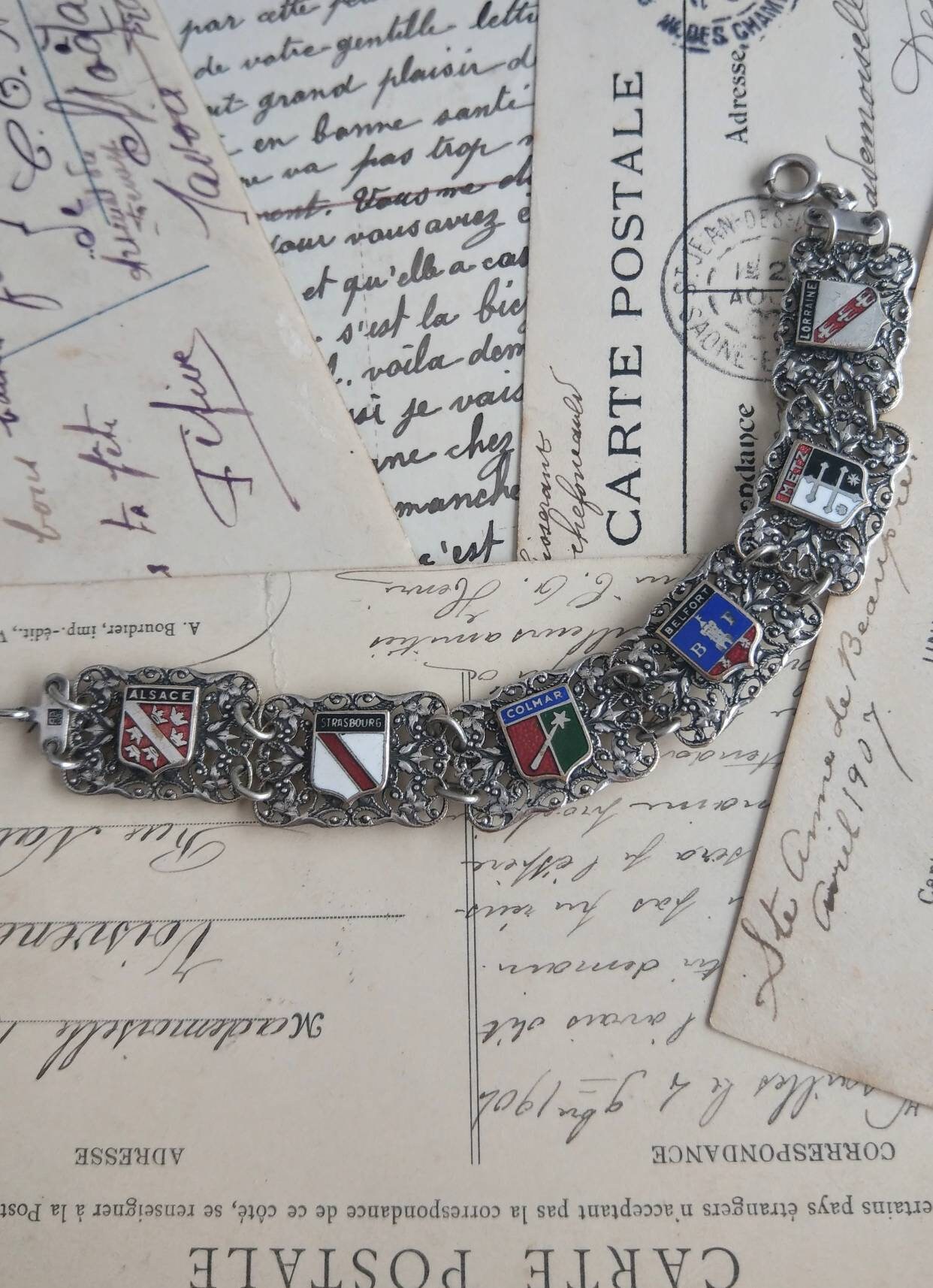 Silver Plated Metal Filigree Souvenir Bracelet From France