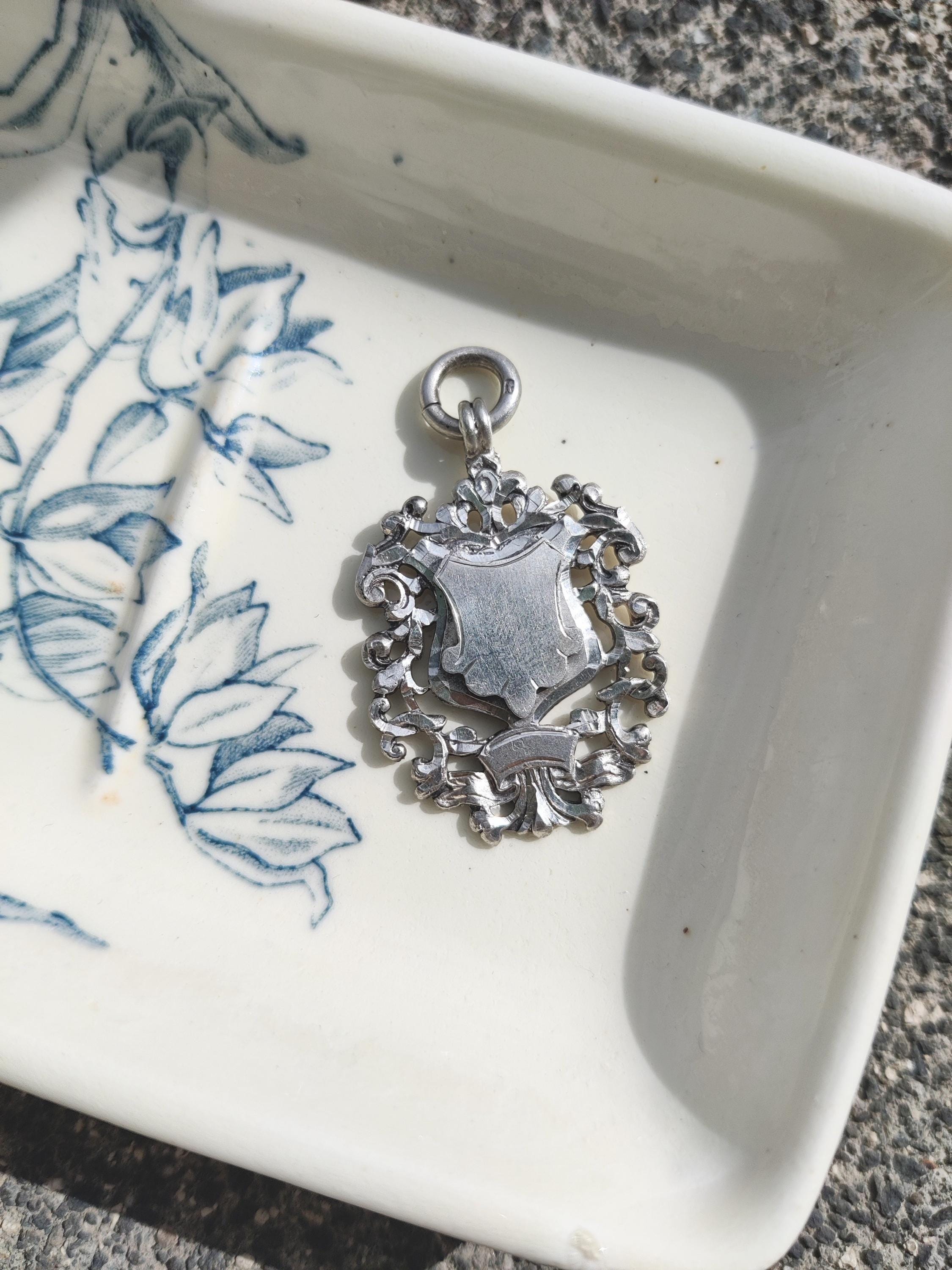 Vintage Silver Pendant/watch Fob, With Clean Cartouche (1938