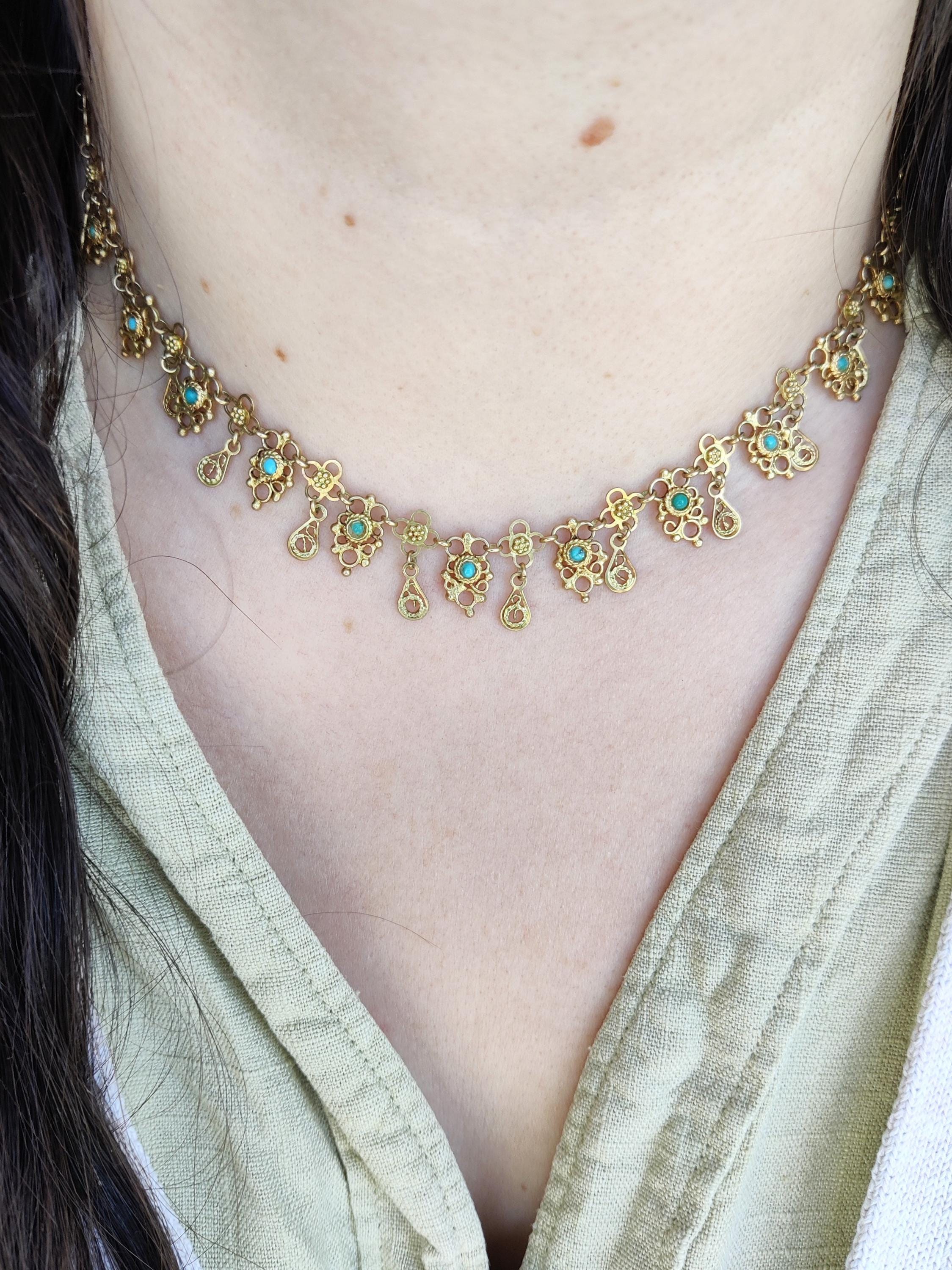 Collier Chaîne En Argent 800 Filigrane Doré - Pour Femme - Bon état