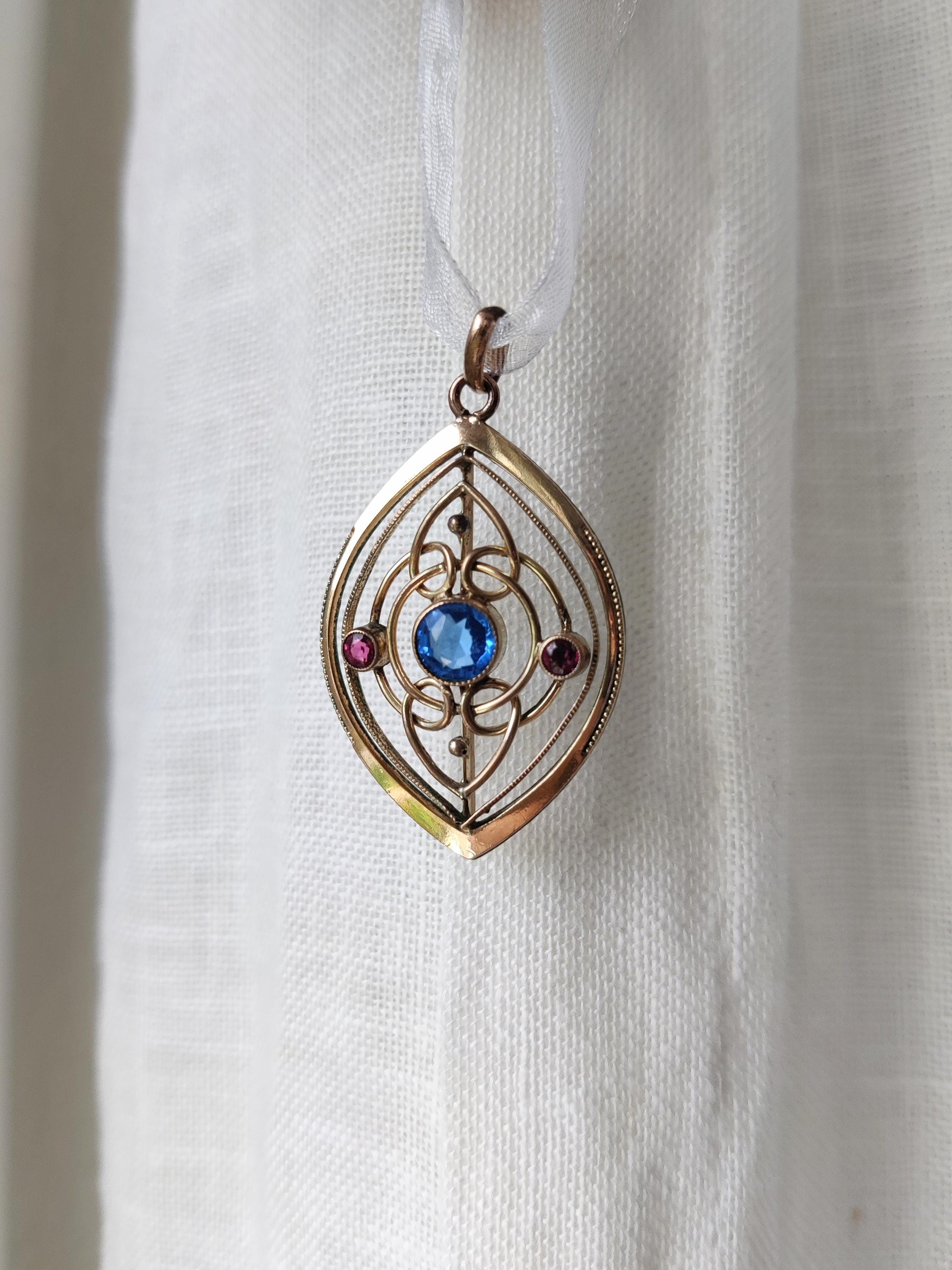 Pendentif Victorien En Or Rose 18k Avec Onyx, étoile Et Perle - Circa 1880 - Bijou Ancien