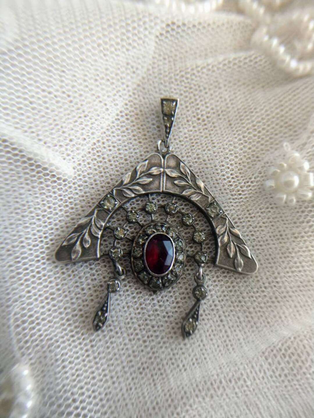 Art Nouveau Silver Pendant With Red Paste Stone - Etsy