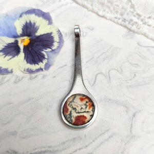 Vintage modernist pendant in sterling silver and moss agate, signed Sven Haugaard, Denmark