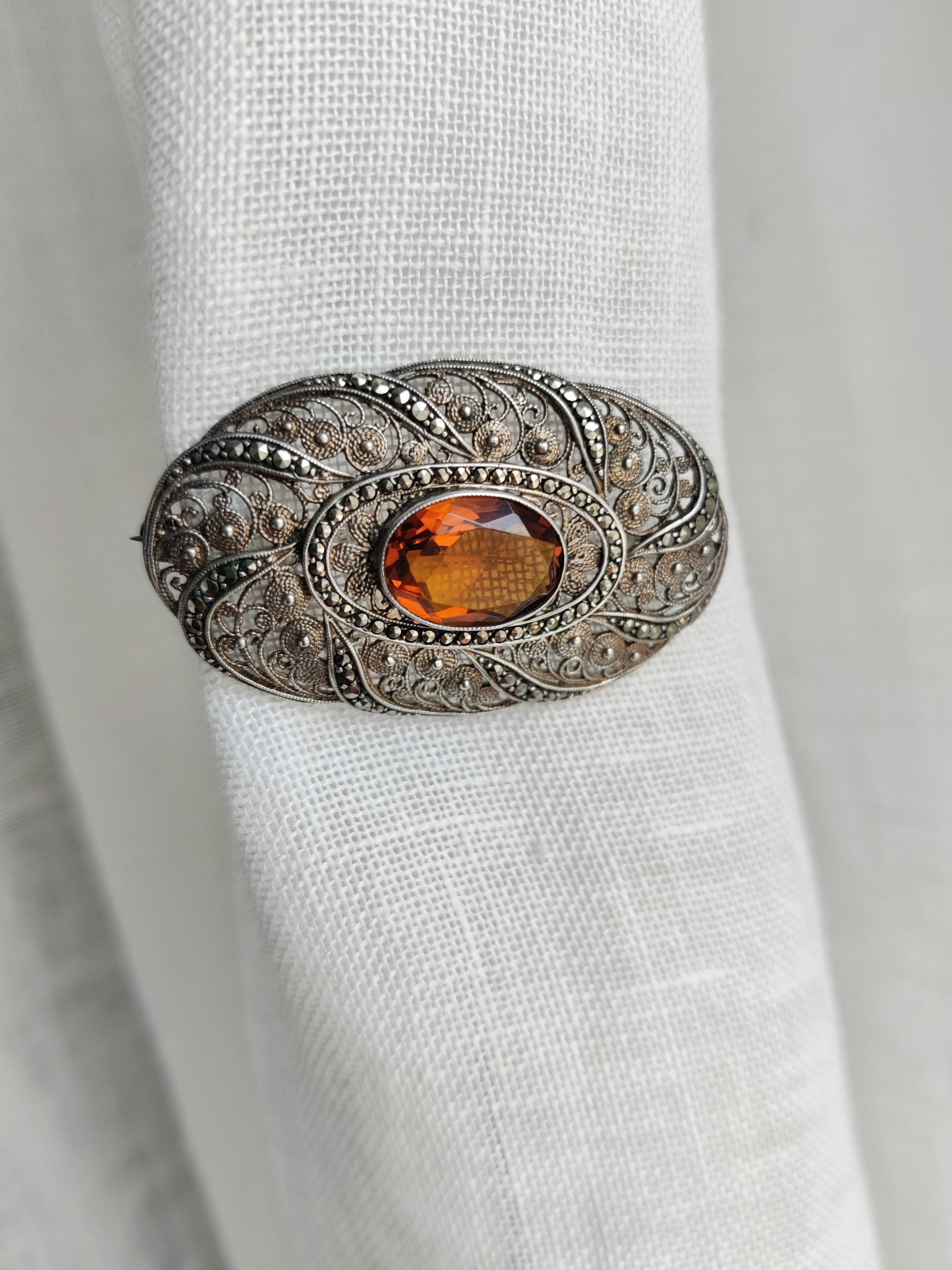 Broche Ancienne Mexique - Argent Massif 925 - Art Déco/Nouveau - Fait Main Créateur