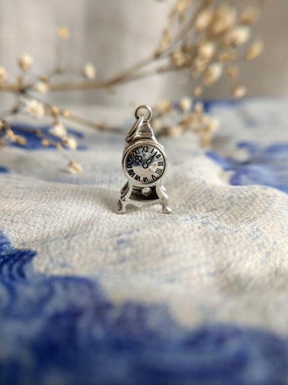 Small silver clock pendant / charm - image 2