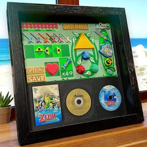 Wind Waker Zelda Shadowbox | 3D Printed Quest Status Screen | Game Room Decor | Handmade Gift for Nintendo Collectors & Fans
