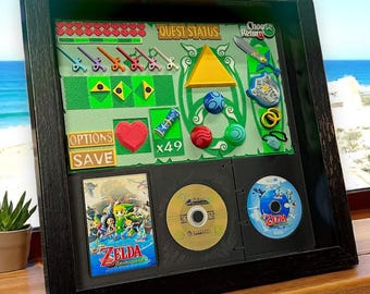 Wind Waker Zelda Shadowbox | 3D Printed Quest Status Screen | Game Room Decor | Handmade Gift for Nintendo Collectors & Fans