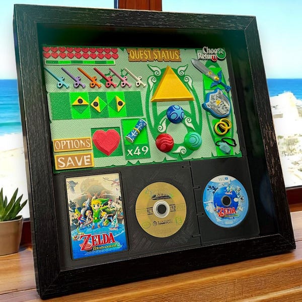 Legend of Zelda: Wind Waker - 3D Inventory Screen Display  | Collector’s Gaming Memorabilia (Preorder on Shadowbox, 10+ weeks)
