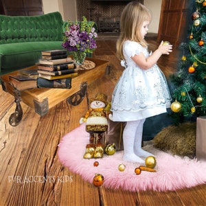 Faux Fur Baby Nursery, Kids Bedroom, Accent Rug, Round, Christmas Tree Skirt, Shaggy, Soft, Plush, Purrrfect Look and Feel