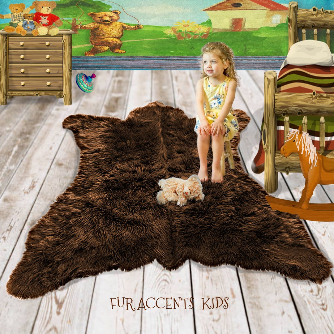 Little Fur Rug Faux Fur Baby Nursery, Kids Bedroom, Accent Rug, Bear Skin Shape Area ...