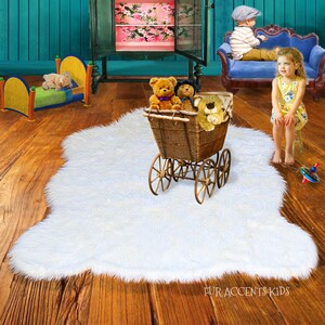 Faux Fur Baby Nursery, Kids Bedroom, Accent Rug, Faux bear Skin, Chubby Bear Toss Rug, Shaggy, Soft, Plush, Purrrfect Look and Feel