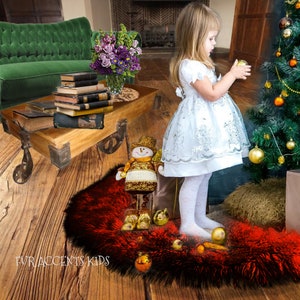 Faux Fur Baby Nursery, Kids Bedroom, Accent Rug, Round, Christmas Tree Skirt, Shaggy, Soft, Plush, Purrrfect Look and Feel