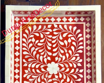 Bone Designer Handmade Red Bone Inlay Floral Tray Home  Living , Furniture Bedroom , Furniture Dressers & Armoires Home ,  Décor Tray