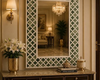 Bone Inlay Moroccan Pattern Green Mirror Frame With Complimentary Mirror