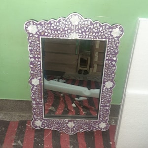 Bone Inlay Purple Floral Pattern Mirror Frame With FREE Mirror