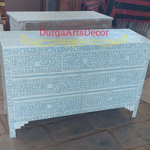 Grey Bone Inlay Floral Pattern Chest Of 7 Drawers , Bone inlay Furniture