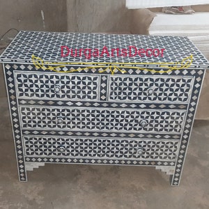Mother of Pearl Inlay Chest of 4 Drawers Dresser Star Navy