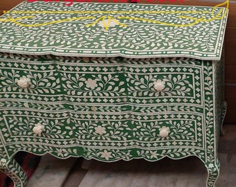 French Green Bone Inlay Chest Of 2 Drawers Dresser