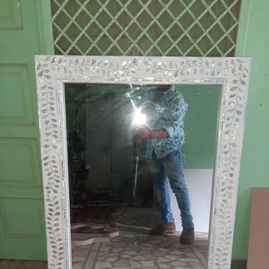 Mother Of Pearl Inlay White Leaf Pattern Mirror Frame With Free Mirror