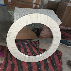 Bone Inlay Natural Round Mirror Frame With Free Mirror