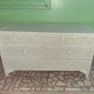 Bone Inlay Floral Pattern Chest Of 7 Drawers , Bone inlay Furniture , Bone Inlay Dresser