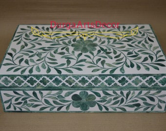 Designer Green Bone Inlay Box In Floral Pattern