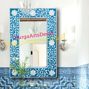 Bone Inlay Floral Pattern Mirror Frame With Free Mirror