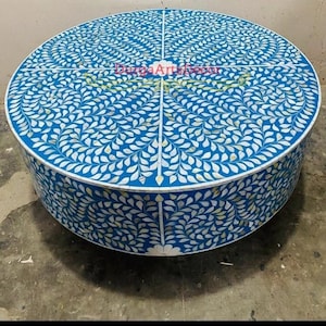 Blue Bone Inlay Floral pattern Round Coffee Table