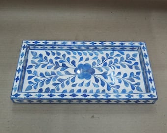 Blaues Knochen Inlay Designer Floral kleines Tablett