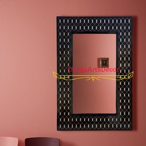 Bone Black Horn Inlay Geometric Pattern Mirror Frame With Free Mirror