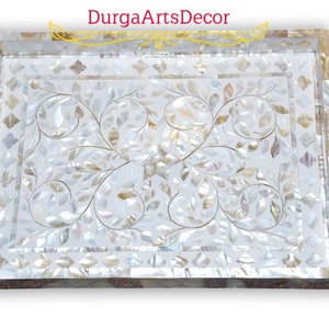 Mother Of Pearl Inlay Designer White Floral Pattern Tray