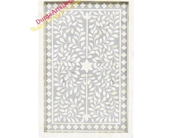 Designer Handgefertigte Graue Knochen Inlay Floral Tablett