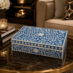 Designer Bone Inlay Floral Pattern Box Rectangular