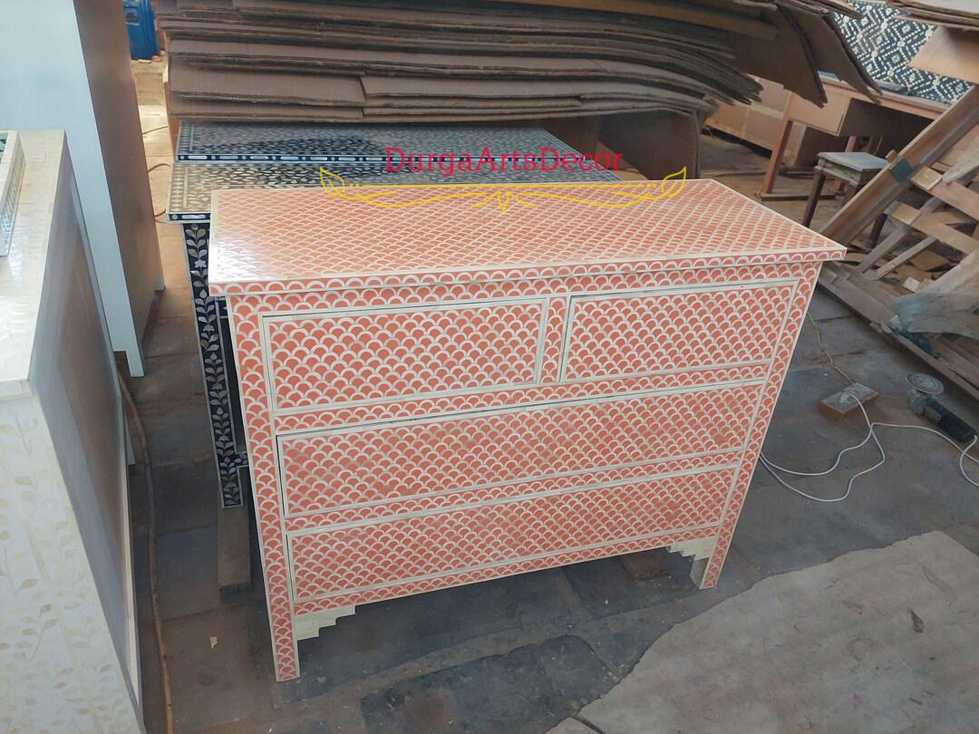 Bone Inlay Orange Fish Scale Pattern Chest of 4 Drawers Dresser - Etsy